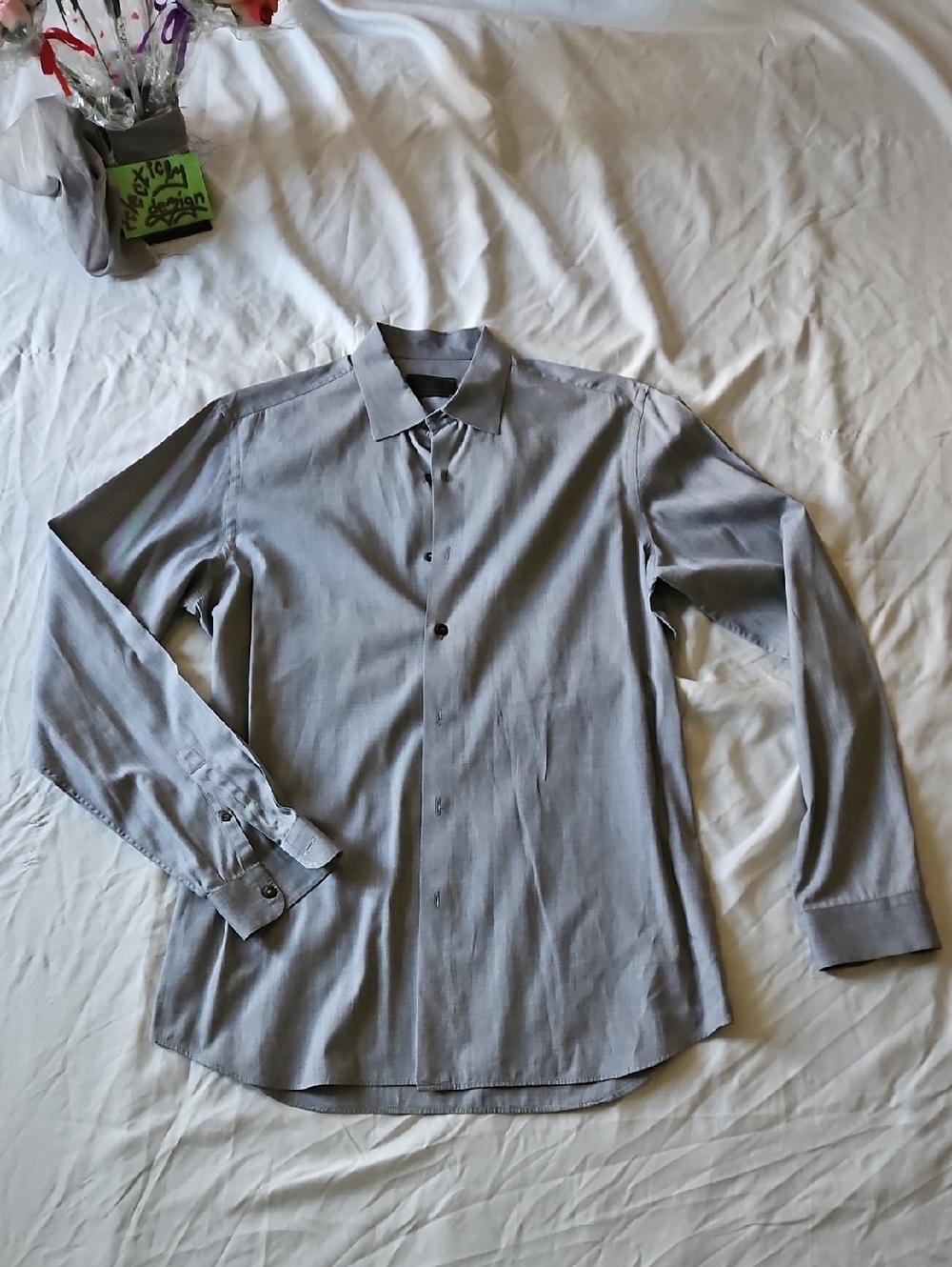 Prada Men's Light Gray Long-Sleeve Dress Shirt